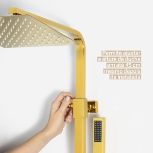 Ducha Coluna de Inox Quadrada 25 cm (Dourada)