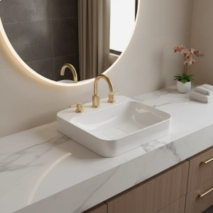 Cuba de Banheiro Louça Sobrepor Quadrada 03 Furos 38 cm (Blenda Branca)