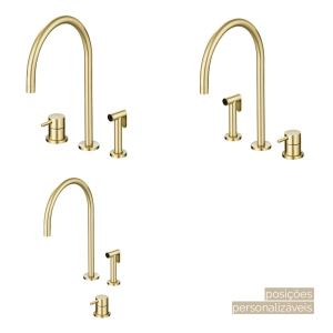 Torneira Monocomando com Ducha de Cozinha Inox (Fiji Dourada Fosca)