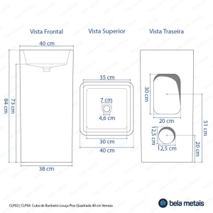 Cuba de Banheiro Lou&ccedil;a Piso Quadrada 40 cm (Veneza Preta)
