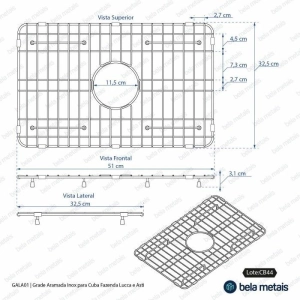 Grade Aramada Inox 51x32 cm (Preta | Grafite Fosca)