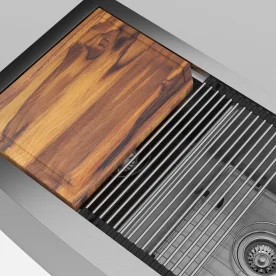 Produto Kit Cuba Dupla Fazenda Workstation Inox com Acessórios (Ise Escovada)