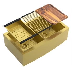Kit Cuba Dupla Fazenda Workstation Inox com Acessórios (Ise Ouro Fosca) Produto Kit Cuba Dupla Fazenda Workstation Inox com Acessórios (Ise Ouro Fosca)