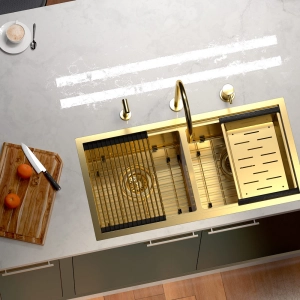 Kit Cuba Workstation Inox com Acessórios (Kobe Dourada Fosca)