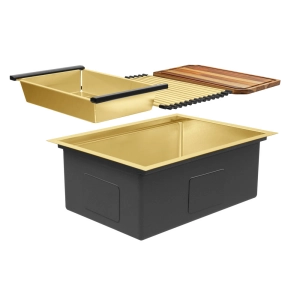 Kit Cuba Workstation Inox com Acessórios (Kyoto Ouro Fosca) Produto Kit Cuba Workstation Inox com Acessórios (Kyoto Ouro Fosca)