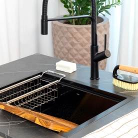 Kit Tanque Workstation Inox com Acess&oacute;rios para Lavanderia (Kyoto Preto)