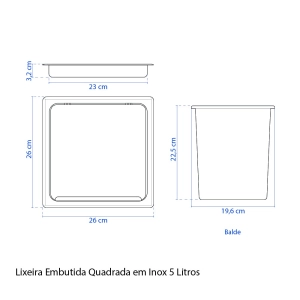 Lixeira Embutida de Cozinha Inox Quadrada 5 Litros (Dourada Fosca) - Outlet