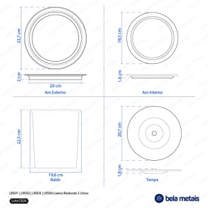 Lixeira Embutida de Cozinha Inox Redonda 5 Litros (Preta Fosca)