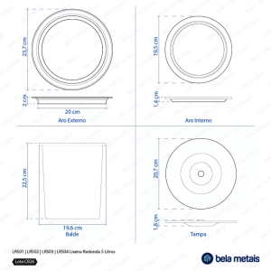 Lixeira Embutida de Cozinha Inox Redonda 5 Litros (Ros&eacute; Gold Fosca) - Outlet