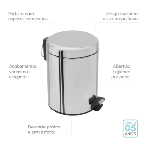 Lixeira Redonda com Pedal 5 Litros (Cromada)