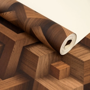 Papel de Parede Texturizado 3D Madeira Marrom Lav&aacute;vel 10,00 x 1,06 m (Illusione Quindici)