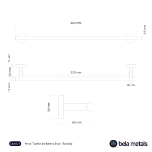 Porta Toalha de Banho Inox (Tarsila Grafite Fosco)
