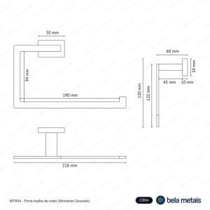 Porta Toalha de Rosto (Mondrian Dourado) - Outlet