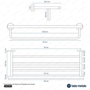 Porta Toalhas de Hotel com Prateleira Inox (Tarsila Dourado Fosco)