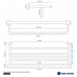 Porta Toalhas de Hotel com Prateleira Inox (Tarsila Escovado)