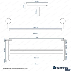 Porta Toalhas de Hotel com Prateleira Inox (Tarsila Preto Fosco)