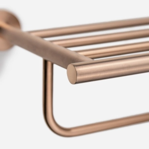 Porta Toalhas de Hotel com Prateleira Inox (Tarsila Ros&eacute; Gold Fosco)