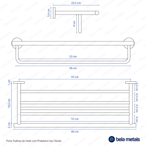 Porta Toalhas de Hotel com Prateleira Inox (Tarsila Ros&eacute; Gold Fosco)