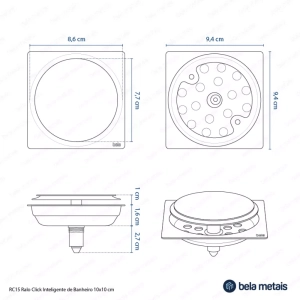 Ralo Click Inteligente de Banheiro 10x10 cm (Inox Grafite Fosco)