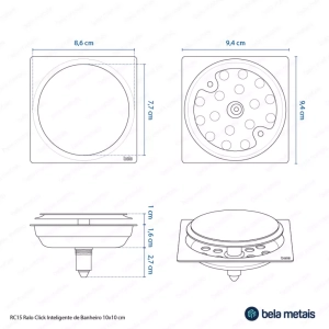 Ralo Click Inteligente de Banheiro 15x15 cm (Inox Ros&eacute; Gold) - Outlet