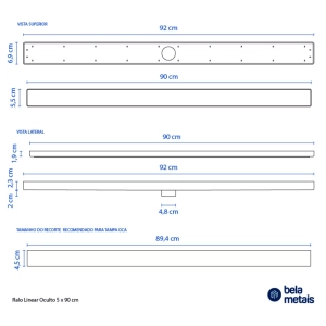 Ralo Linear Oculto 5x90 cm (Branco)