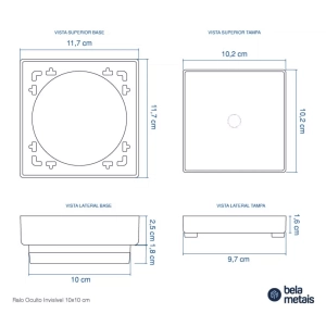 Ralo Oculto Invisível 10x10 cm com Tela (Branco)
