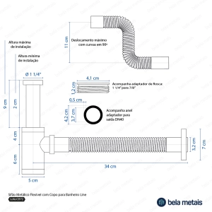 Sif&atilde;o Met&aacute;lico Flex&iacute;vel com Copo para Banheiro (Line Cromado)