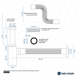 Sif&atilde;o Met&aacute;lico Flex&iacute;vel com Copo para Banheiro (Square Preto Fosco)
