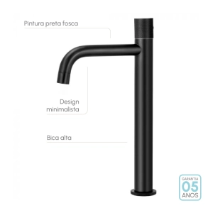 Torneira Alta de &Aacute;gua Fria para Banheiro (Murat Preta Fosca)