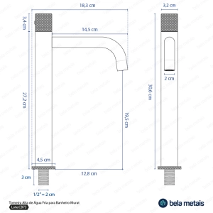 Torneira Alta de &Aacute;gua Fria para Banheiro (Murat Preta Fosca)