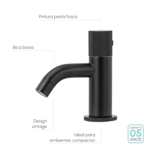 Torneira Baixa de &Aacute;gua Fria para Banheiro (Murat Preta Fosca)