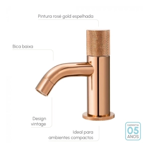 Torneira Baixa de &Aacute;gua Fria para Banheiro (Murat Ros&eacute; Gold)
