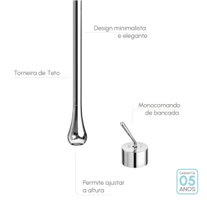 Torneira de Teto com Monocomando de Bancada (Caia Cromada)