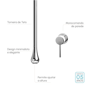 Torneira de Teto com Monocomando de Parede (Caia Cromada)