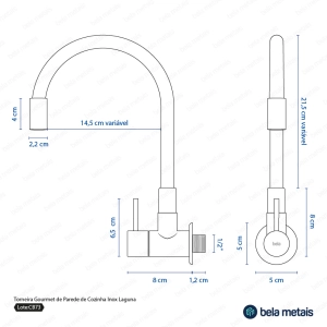 Torneira Gourmet de Parede de Cozinha Inox (Laguna Preta Fosca)