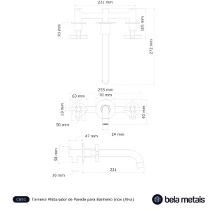 Torneira Misturador de Parede para Banheiro Inox (Alva Escovada)