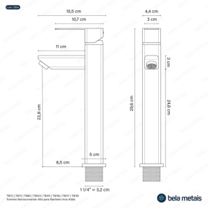 Torneira Monocomando Alta para Banheiro Inox (Adda Dourada Fosca)