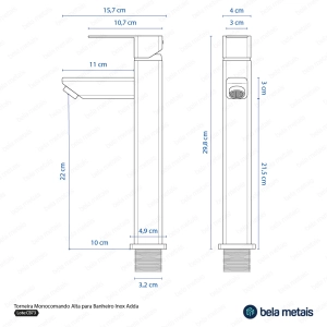 Torneira Monocomando Alta para Banheiro Inox (Adda Escovada)