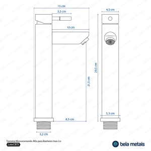 Torneira Monocomando Alta para Banheiro Inox (Lis Dourada Fosca)