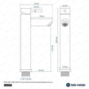 Torneira Monocomando Alta para Banheiro Inox (Lis Escovada)
