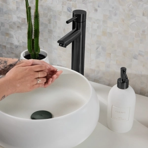 Torneira Monocomando Alta para Banheiro Inox (Lis Preta Fosca)