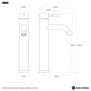 Torneira Monocomando Alta para Banheiro Inox (Una Ouro Fosca)