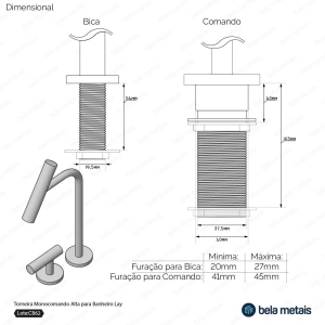 Torneira Monocomando Alta para Banheiro (Lay Níquel Fosca)