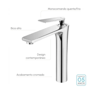 Torneira Monocomando Alta para Banheiro (Michigan Cromada)