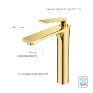 Torneira Monocomando Alta para Banheiro (Michigan Dourada)