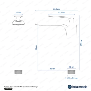Torneira Monocomando Alta para Banheiro (Michigan Preta Fosca)