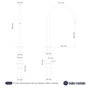 Torneira Monocomando Alta para Banheiro (Milos Dourada)