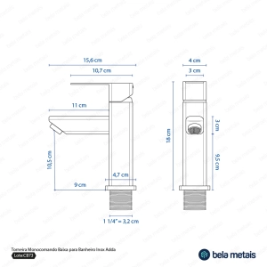 Torneira Monocomando Baixa para Banheiro Inox (Adda Preta Fosca)