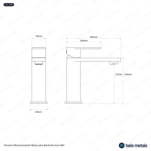 Torneira Monocomando Baixa para Banheiro Inox (Bell Preta Fosca)