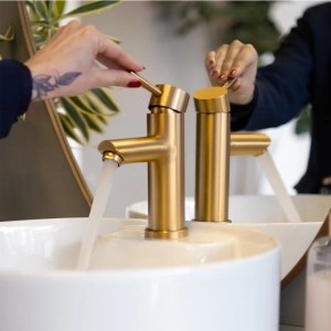 Torneira Monocomando Baixa para Banheiro Inox (Lis Dourada Fosca)